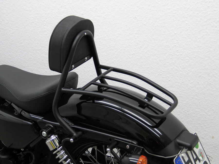 Harley Davidson Sportster Forty-Eight [2010-2020] – Driver Sissy bár párnával és csomagtartóval, fekete