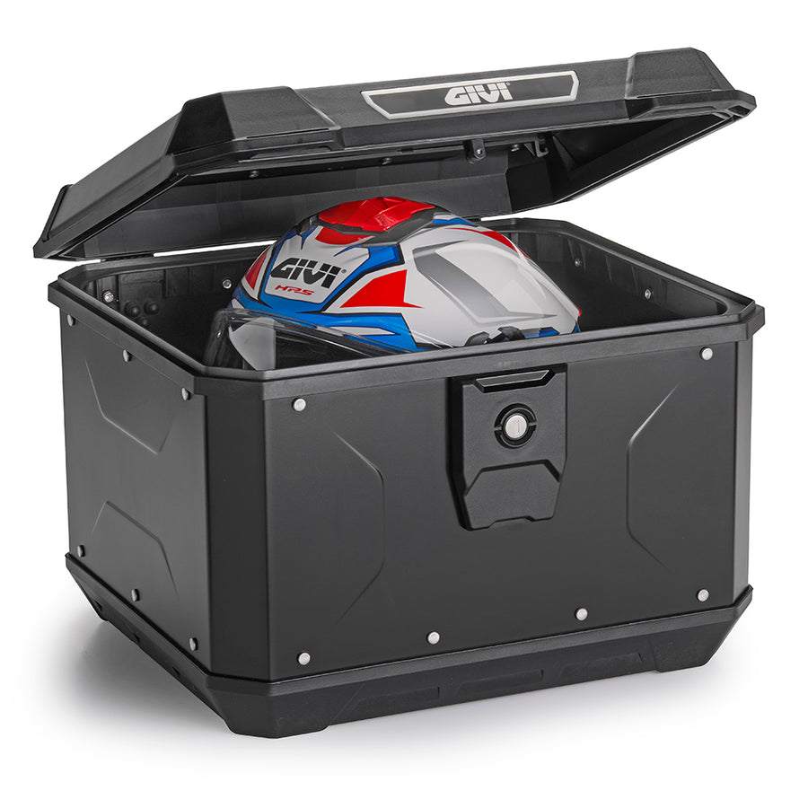 ALPINA Monolock Topcase aus Aluminium, schwarz – 44 Liter, mit Universalplatte und Montagekit