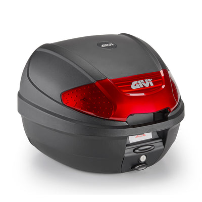 E300 - Monolock felső tok, 30 L., fekete - piros reflektorral, lemezzel és univerzális készlettel