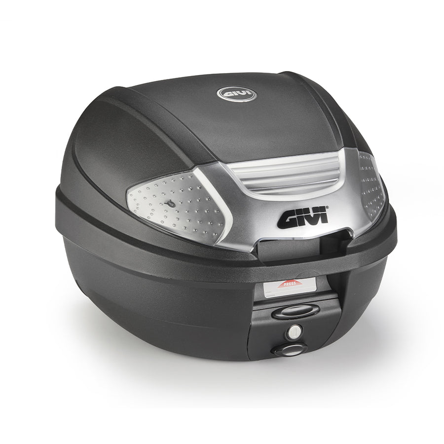 E300 - Monolock Topcase, 30 L., schwarz – Reflektor mit Silberlackierung , m. Platte