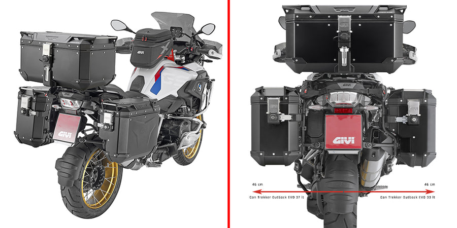BMW R 1250 GS [GIVI] - Cső alakú acél oldalsó toktartó PL ONE-FIT jobb oldali eltolással a Trekker Outbackhez