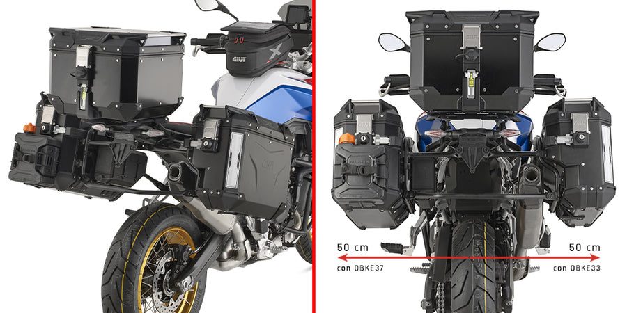 BMW F 900 GS [GIVI] - PL ONE-FIT cső alakú acél oldalsó toktartó jobb oldali eltolással a Trekker Outbackhez
