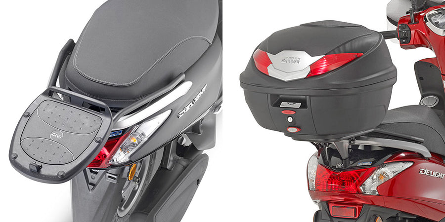 Yamaha D'elight 125 [GIVI] - Topcase tartó MONOLOCK® tokokhoz, használja a tokban mellékelt MONOLOCK®-t