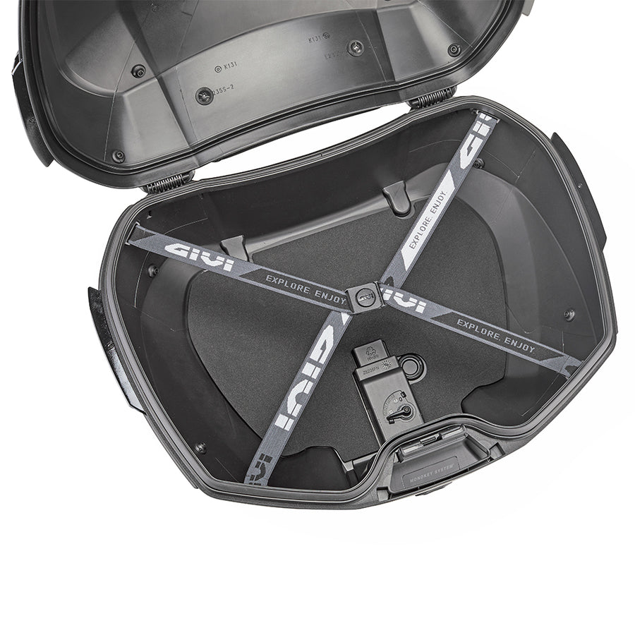 V49 AIR Monokey Topcase mit Wingflow System – schwarz, mit rotem Reflektor, 49 Liter