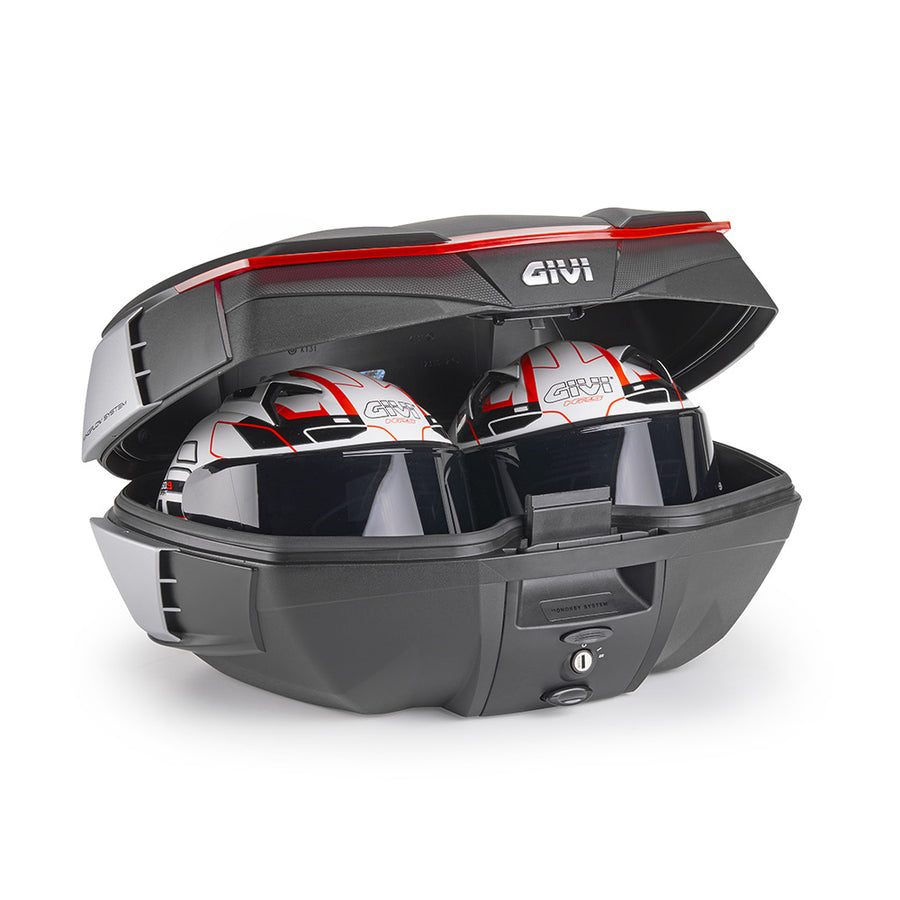 V49 AIR Monokey Topcase mit Wingflow System – schwarz, mit rotem Reflektor, 49 Liter