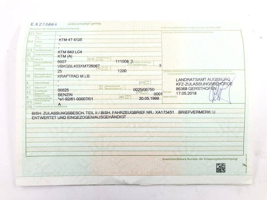 KTM 640 LC4 EGS [1999] - Váz főváz jármű regisztrációs okmánnyal